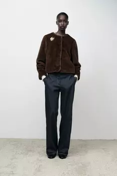 Куртка из искусственного меха с брошью ZARA, норка
