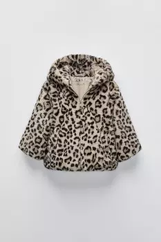 Куртка из искусственного меха с капюшоном ZARA, цвет leopard