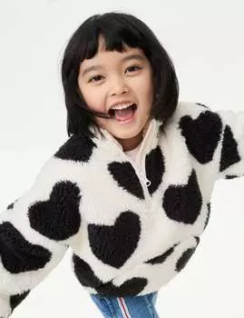 Куртка из искусственного меха с принтом в виде сердца Marks & Spencer, черный