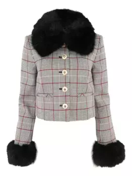 Куртка из искусственного меха в клетку Self-Portrait, коричневый
