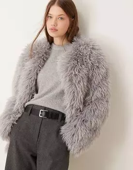 Куртка из искусственного монгольского меха серого цвета ASOS DESIGN