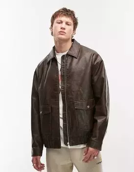 Куртка из искусственной кожи А2 коричневого цвета Topman