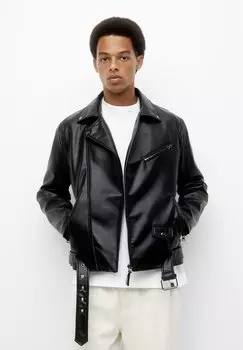 Куртка из искусственной кожи Basic PULL&BEAR, черный