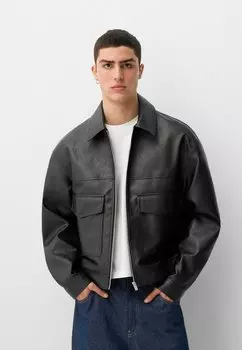 Куртка из искусственной кожи Bershka, черный