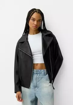 Куртка из искусственной кожи Bershka, цвет Black Denim