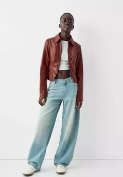 Куртка из искусственной кожи Bershka, темно-красный