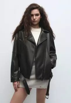 Куртка из искусственной кожи Biker PULL&BEAR, черный