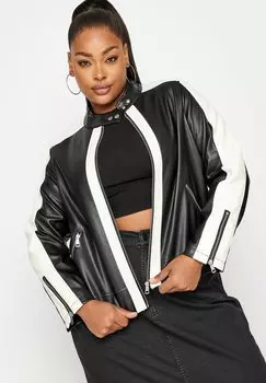 Куртка из искусственной кожи Contrast Stripe Biker Yours Clothing, черный