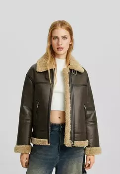 Куртка из искусственной кожи Double-Faced Bershka, цвет dark brown