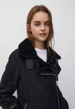 Куртка из искусственной кожи Double-Faced Long PULL&BEAR, черная