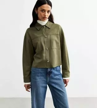 Куртка из искусственной кожи FAUX SUEDE UNLINED New Look, хаки