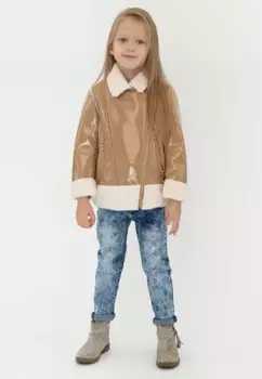 Куртка из искусственной кожи Гулливер, с уютным меховым воротником Gulliver, бежевый