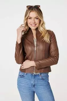 Куртка из искусственной кожи на молнии спереди Izabel London, коричневый