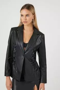 Куртка из искусственной кожи на шнуровке Forever 21, черный