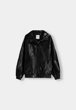 Куртка из искусственной кожи OVERSIZE Bershka, черный деним