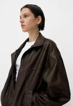 Куртка из искусственной кожи OVERSIZE Bershka, темно-коричневый
