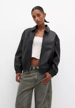 Куртка из искусственной кожи OVERSIZE PULL&BEAR, черный