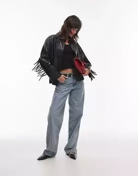 Куртка из искусственной кожи с кисточками черного цвета Mango