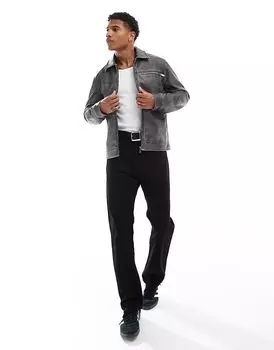 Куртка из искусственной кожи с потертостями на молнии черного цвета Brave Soul