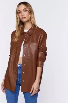 Куртка из искусственной кожи с присборенными рукавами Forever 21, коричневый