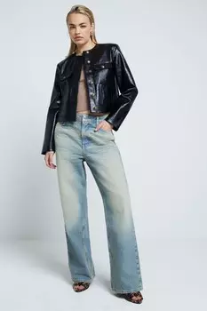 Куртка из искусственной кожи с трофеем River Island, черный
