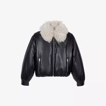 Куртка из искусственной кожи с воротником из искусственной шерпы The Kooples, черный