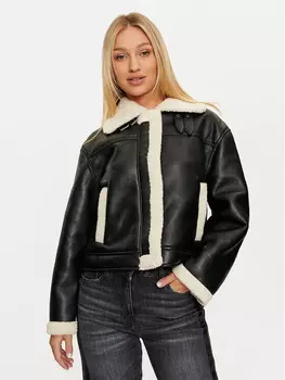 Куртка из искусственной кожи, стандартного кроя Pieces, черный