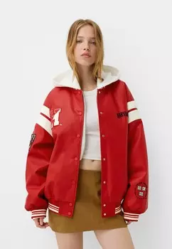 Куртка из искусственной кожи VARSITY Bershka, красный