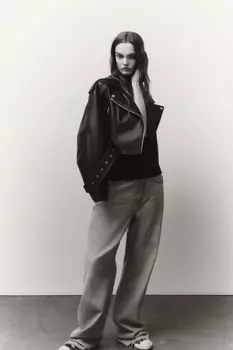 Куртка из искусственной кожи ZARA, черный дубль