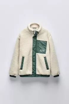 Куртка из искусственной овчины и нейлона ZARA, устрично-белый