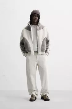 Куртка из искусственной овчины с цветными блоками ZARA, белый/серый