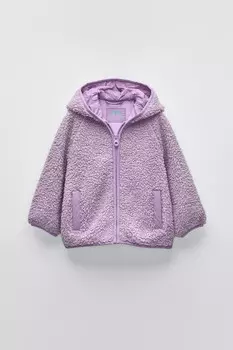 Куртка из искусственной овчины с капюшоном ZARA, лиловый