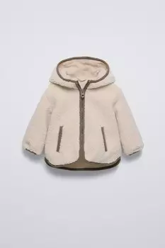 Куртка из искусственной овчины с капюшоном ZARA, охра