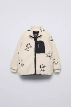 Куртка из искусственной овчины snoopy peanuts ZARA, экрю/черный