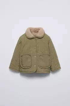 Куртка из искусственной овчины ZARA, хаки