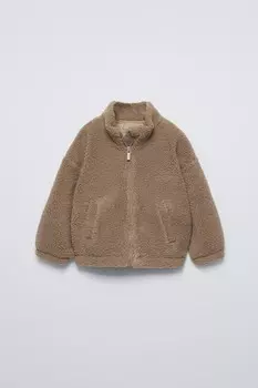 Куртка из искусственной овчины ZARA, коричневый/серо-коричневый