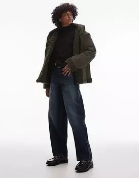 Куртка из искусственной замши с капюшоном цвета хаки Topshop