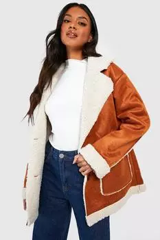 Куртка из искусственной замши с отделкой borg Boohoo, коричневый