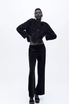Куртка из контрастного текстурного тканевого типа ZARA, черный