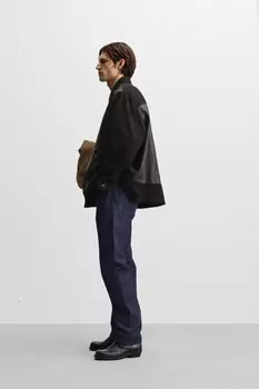 Куртка из кожи и джинса ZARA, черный