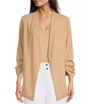 Куртка из крепа DKNY Scuba с открытыми передними рукавами и рюшами 3/4, коричневый