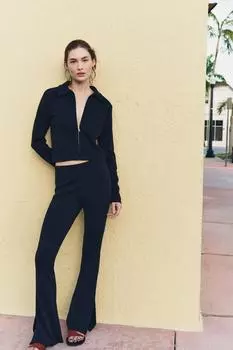 Куртка из крепа на молнии ZARA, темно-синий