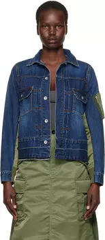 Куртка из нейлоновой саржи и денима sacai, синий