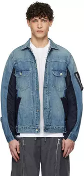 Куртка из нейлоновой саржи и денима sacai, синий