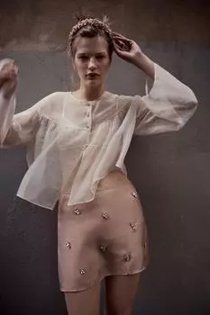 Блузка из органзы со стразами ZARA, розовый