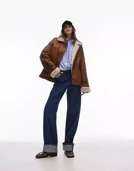 Куртка из овчины коричневого цвета Topshop