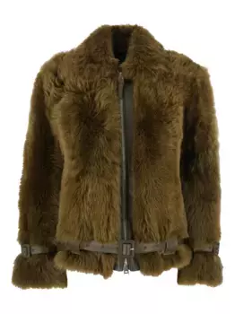 Куртка из овчины с поясом TOM FORD, зеленый