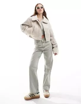 Куртка из овчины с верхним воротником в камне ASOS DESIGN