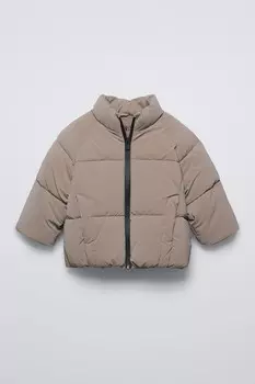 Куртка из прорезиненного пуховика ZARA, коричневый/серо-коричневый