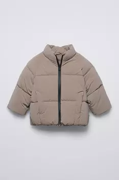 Куртка из прорезиненного пуховика ZARA, коричневый/серо-коричневый